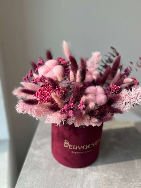 Композиция из сухоцветов #66 хлопок, лагурус и эвкалипт