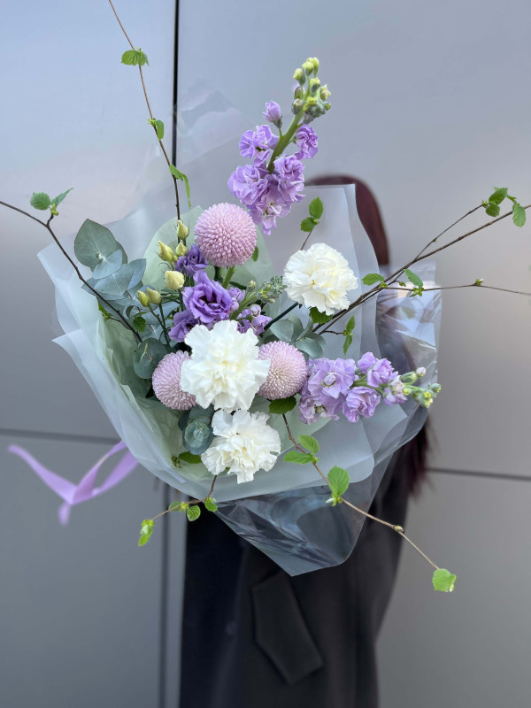 Садовый букет #45 фиолетовая маттиола и эустома