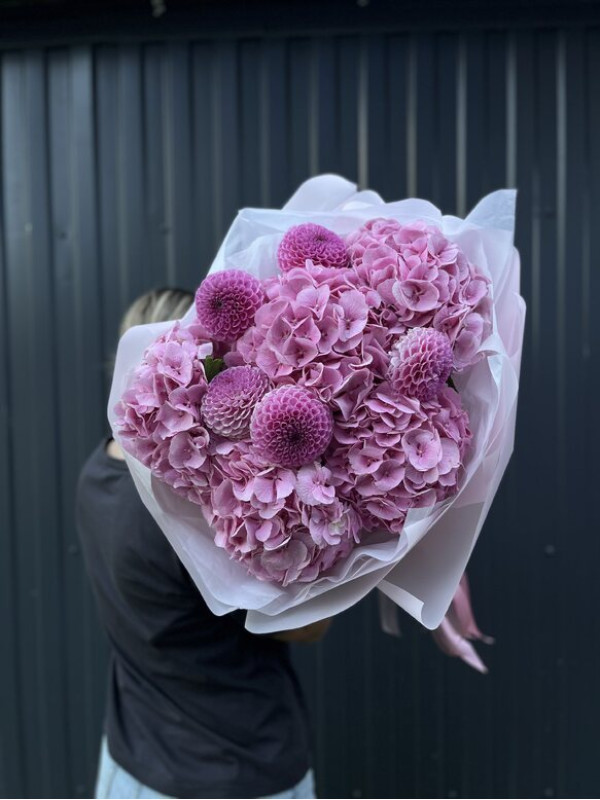 Букет #189 гортензия и георгины