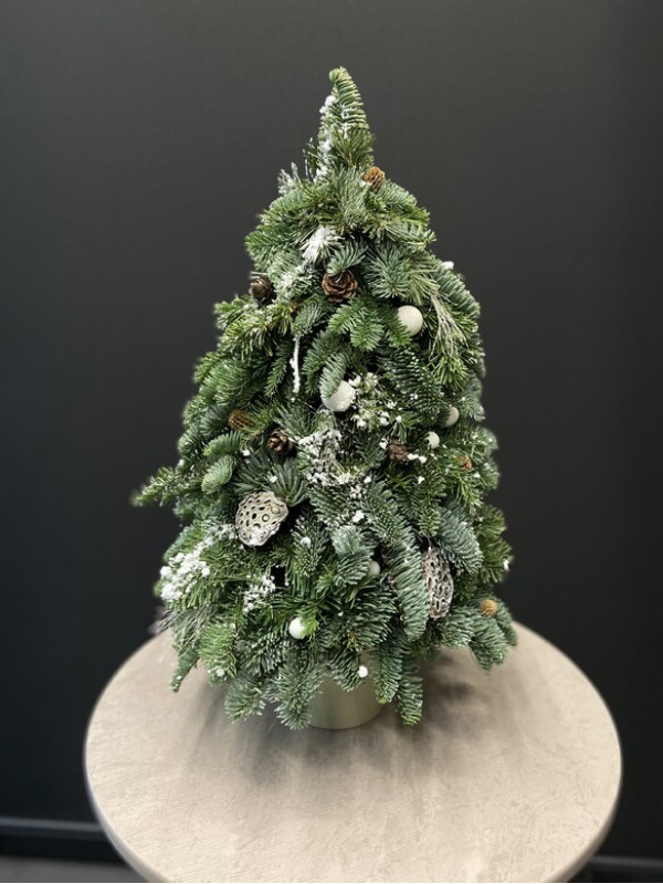 Елочка из нобилиса 60 см #90 с декором в кашпо