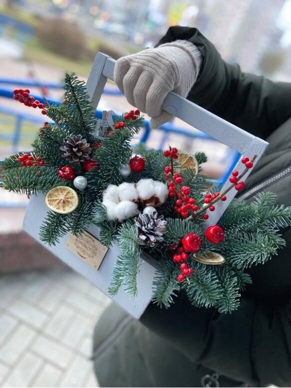 Новогодняя композиция в ящике #14