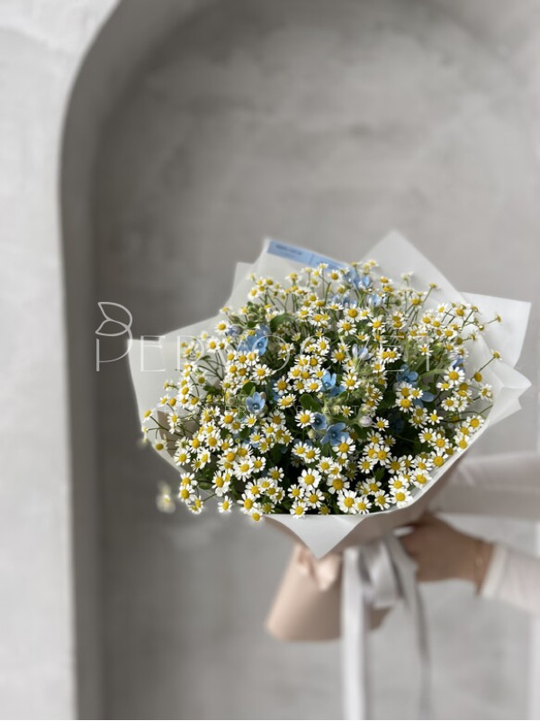 Букет #162 из танацетума и оксипеталума