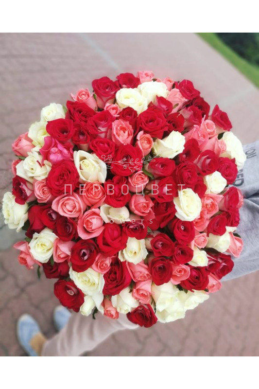 Букет 101 роза Микс (красный, розовый, белый)