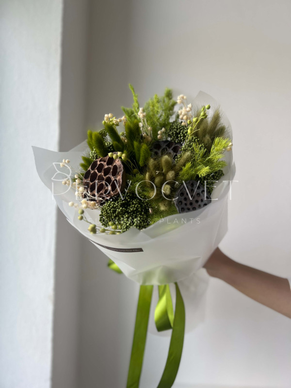 Букет из сухоцветов #17 лотос и зеленые злаки