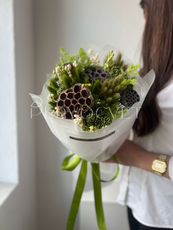 Букет из сухоцветов #17 лотос и зеленые злаки