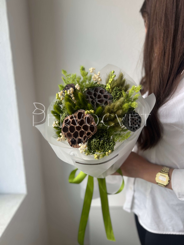 Букет из сухоцветов #17 лотос и зеленые злаки