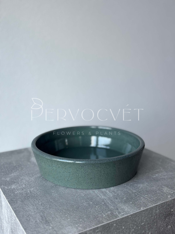 Кашпо керамическое плоское "Зеленое" d 23 см