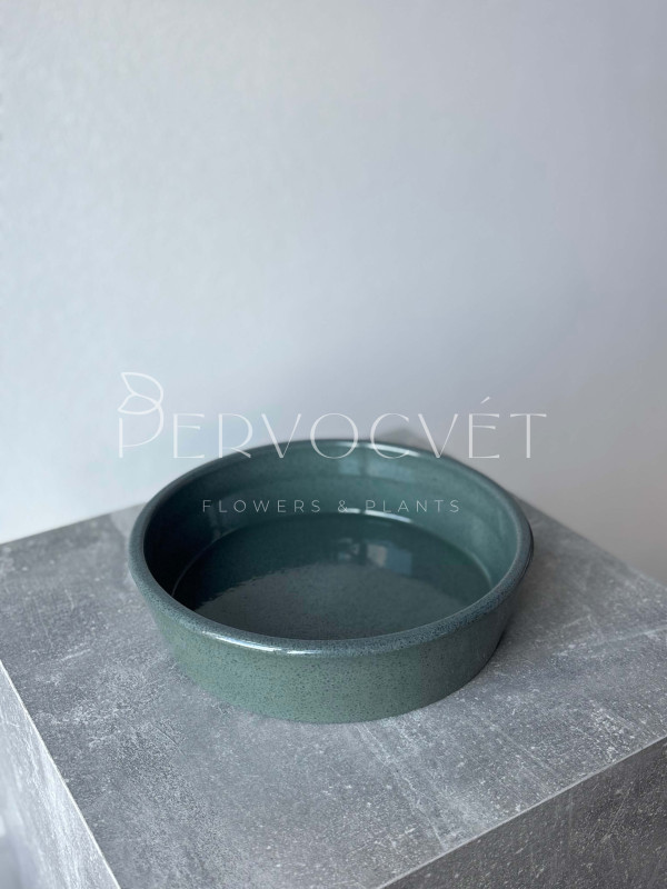 Кашпо керамическое плоское "Зеленое" d 23 см
