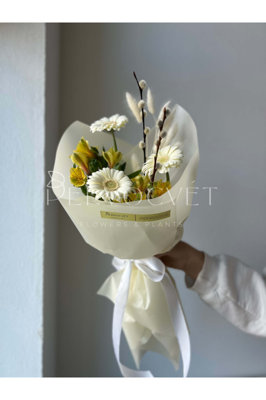 Букет #294 гербера и вербные веточки