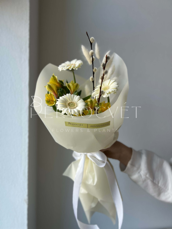 Букет #294 гербера и вербные веточки