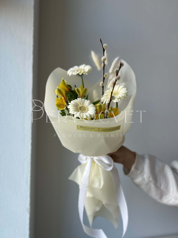 Букет #294 гербера и вербные веточки