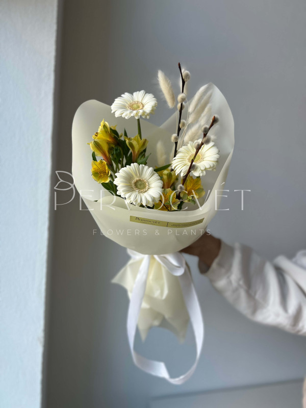 Букет #294 гербера и вербные веточки