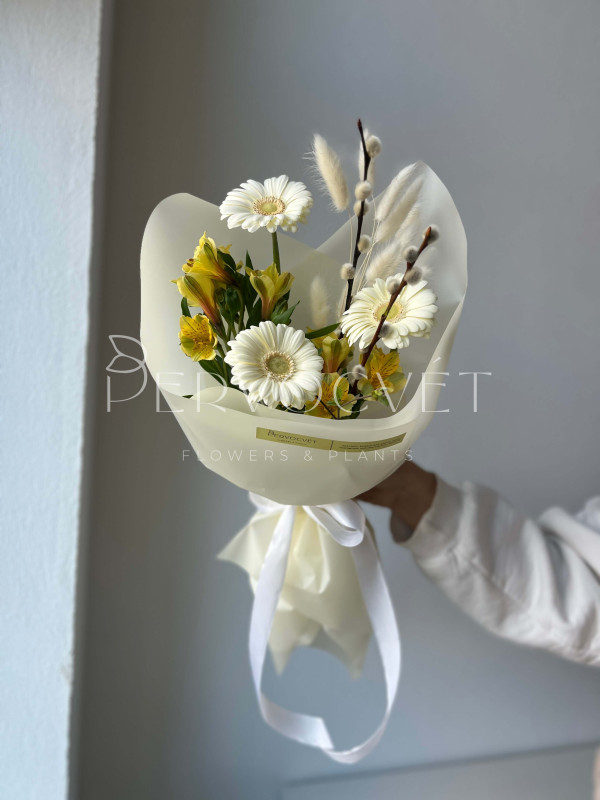 Букет #294 гербера и вербные веточки