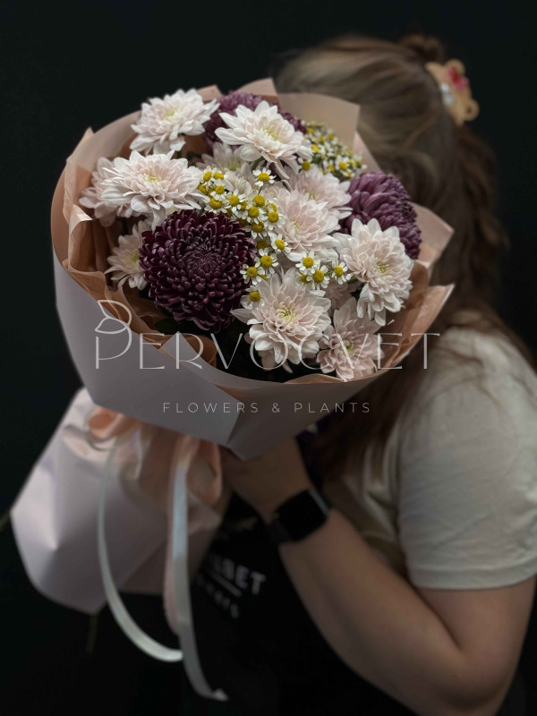 Букет #509 хризантема Бигуди и танацетум