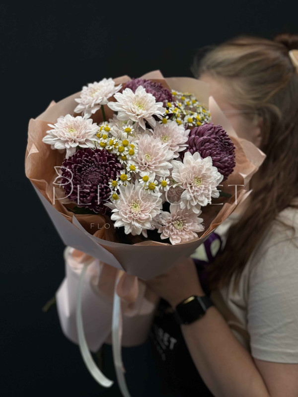 Букет #509 хризантема Бигуди и танацетум