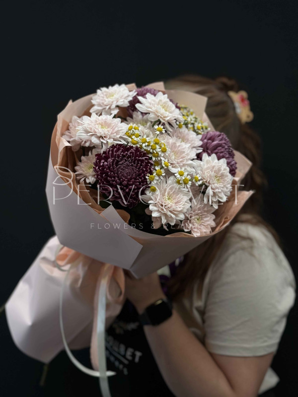 Букет #509 хризантема Бигуди и танацетум