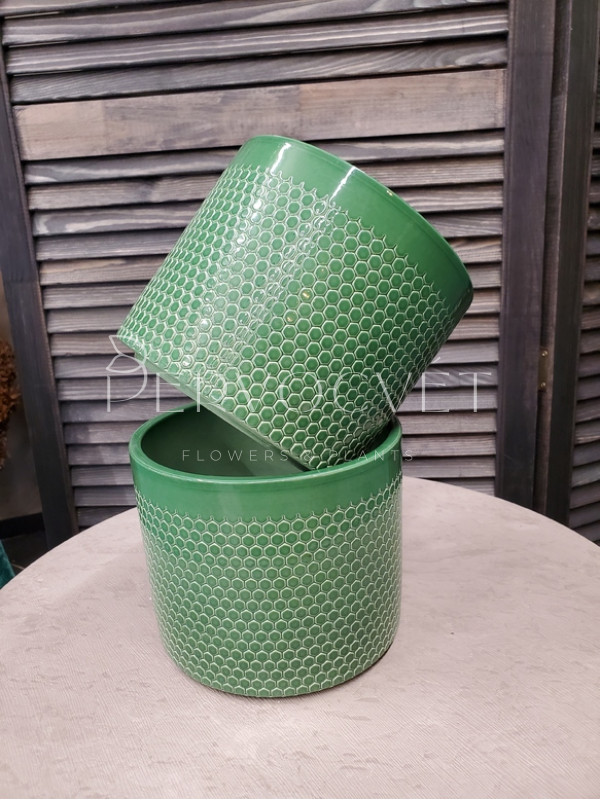 Кашпо керамическое (зеленые соты) d 17 см