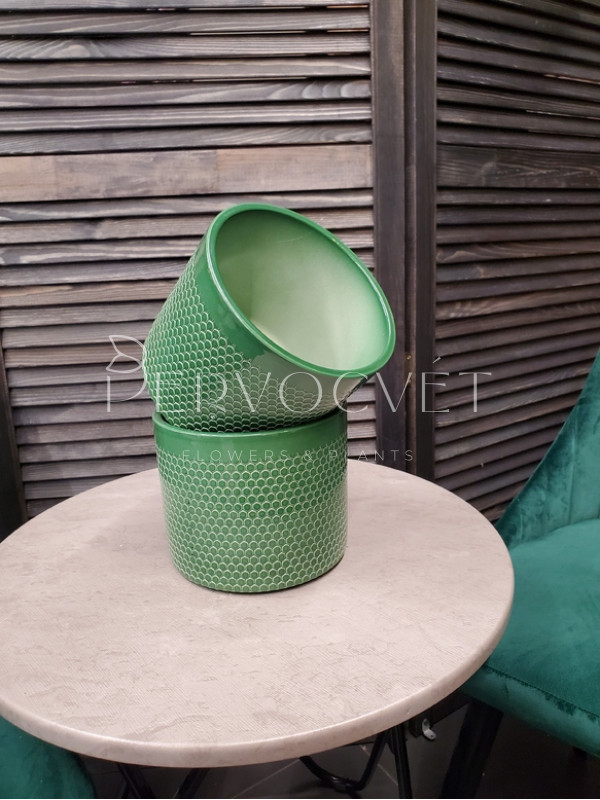 Кашпо керамическое (зеленые соты) d 17 см