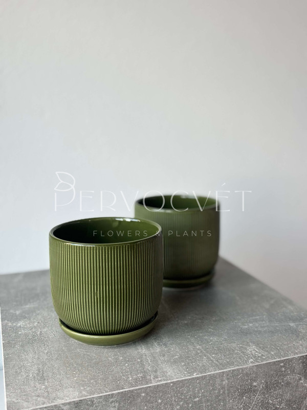 Горшок керамический "Зеленые полосы" D 13 см