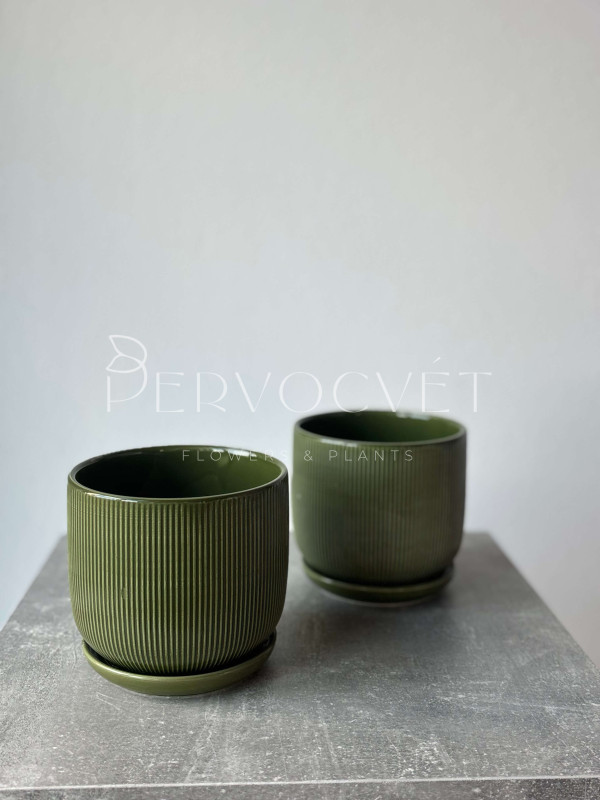 Горшок керамический "Зеленые полосы" D 13 см