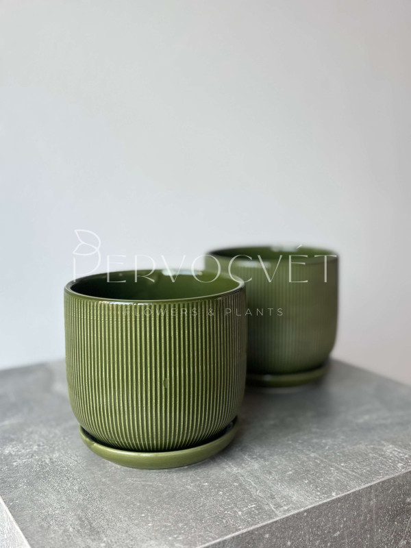Горшок керамический "Зеленые полосы" D 13 см