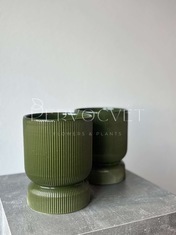 Кашпо керамическое "Зеленые полосы" d 14.5 см