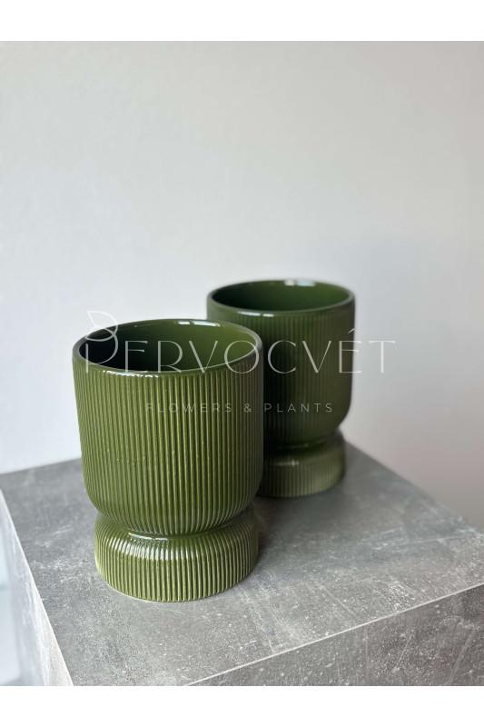Кашпо керамическое "Зеленые полосы" d 14.5 см