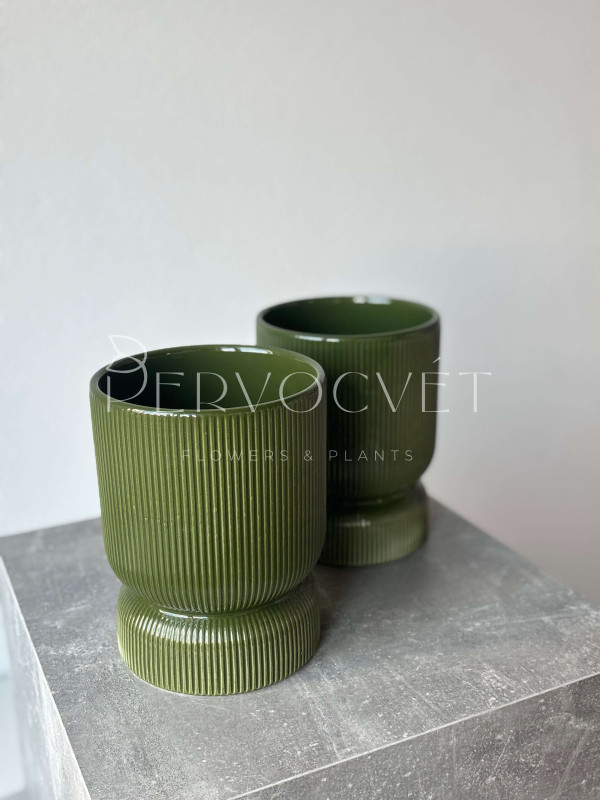 Кашпо керамическое "Зеленые полосы" d 14.5 см