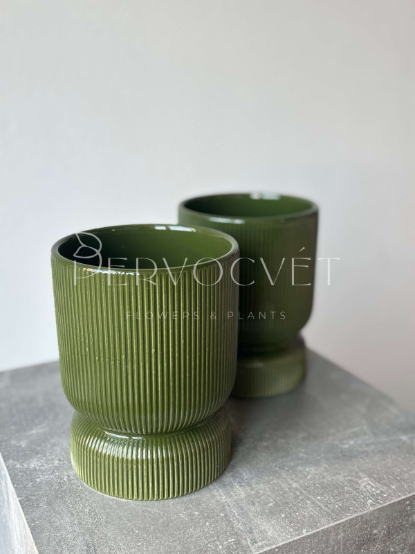 Кашпо керамическое "Зеленые полосы" d 14.5 см