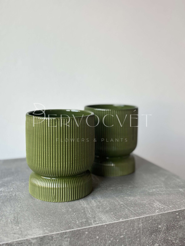 Кашпо керамическое "Зеленые полосы" d 12 см