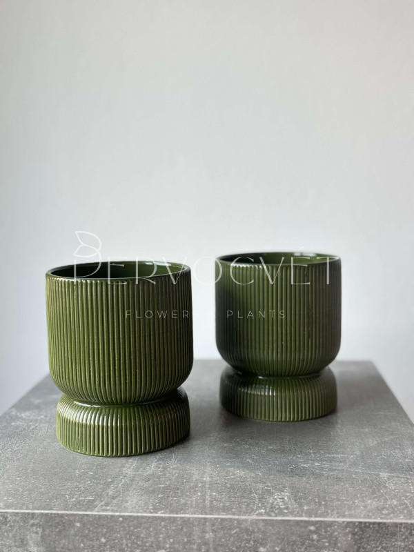 Кашпо керамическое "Зеленые полосы" d 12 см