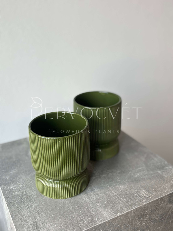 Кашпо керамическое "Зеленые полосы" d 12 см