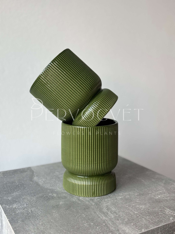 Кашпо керамическое "Зеленые полосы" d 12 см