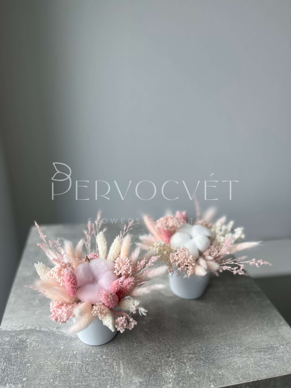 Миниатюрная композиция из сухоцветов #26 с хлопком