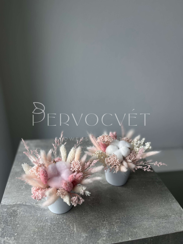 Миниатюрная композиция из сухоцветов #26 с хлопком