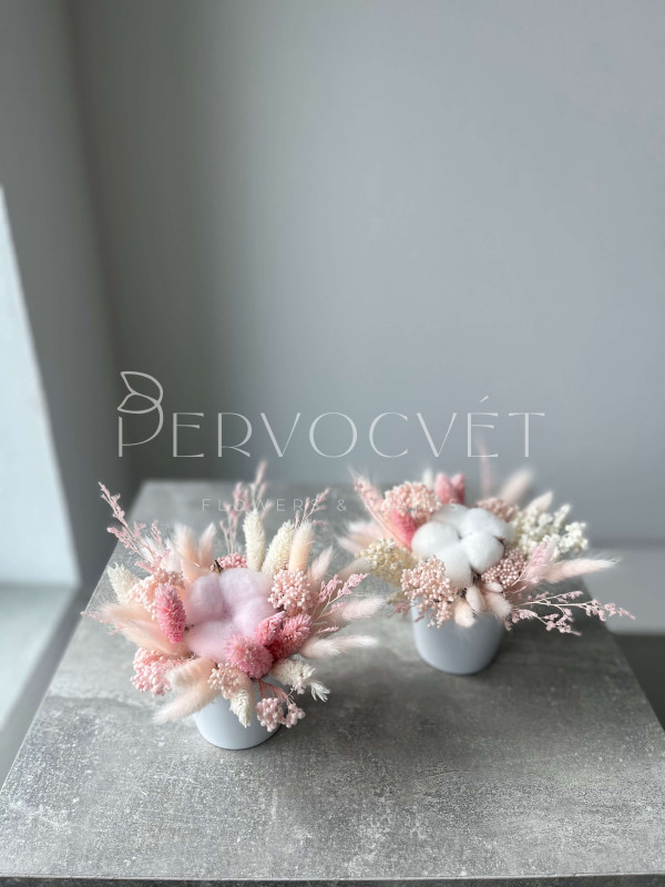 Миниатюрная композиция из сухоцветов #26 с хлопком