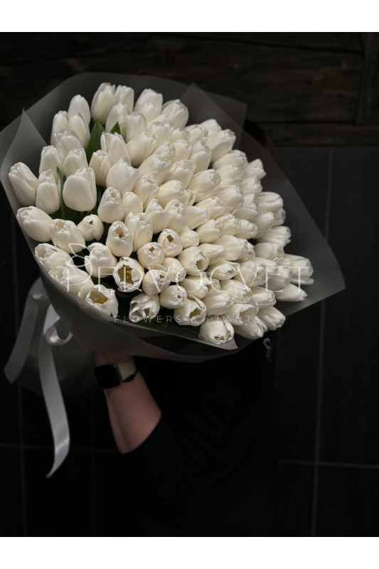 Букет XXL из 101 белого тюльпана