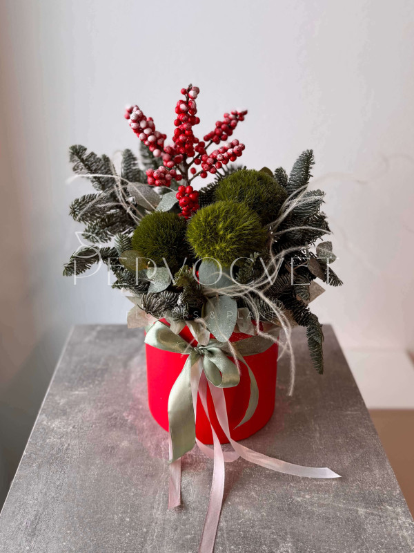 Новогодняя композиция #117 с хвоей и гвоздикой Киви