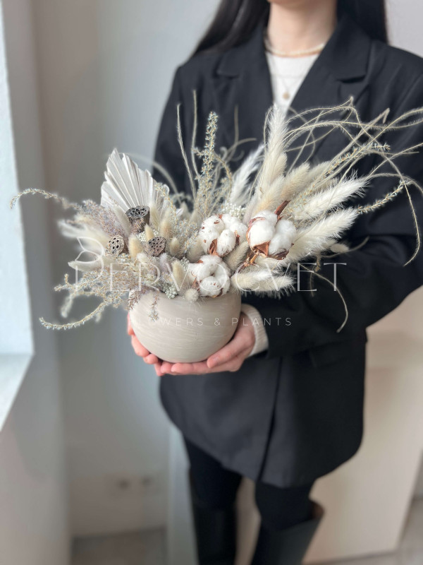 Композиция из сухоцветов #15 с хлопком