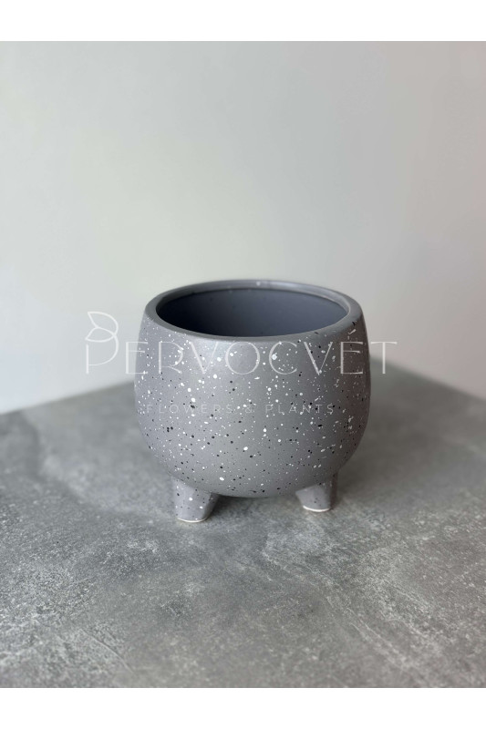 Кашпо керамическое "Серое" на ножках d 10 см