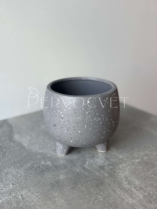 Кашпо керамическое "Серое" на ножках d 10 см