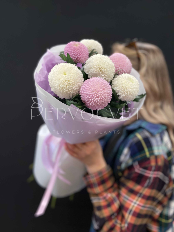 Букет #423 хризантемы СуперБоул и Момоко
