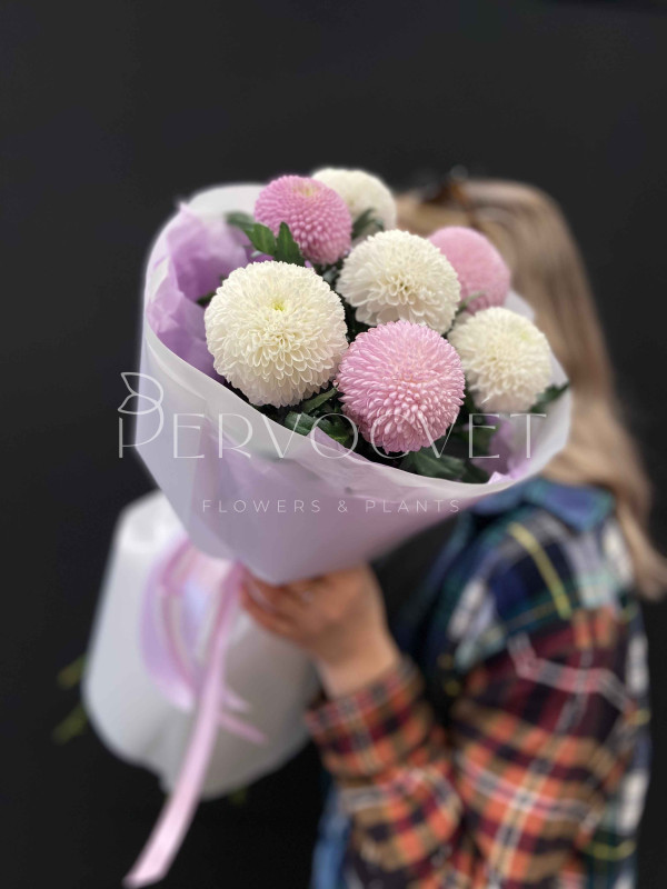 Букет #423 хризантемы СуперБоул и Момоко