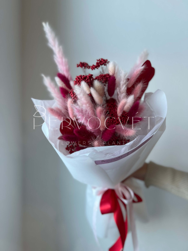 Букет из сухоцветов #36 в красно-розовых оттенках
