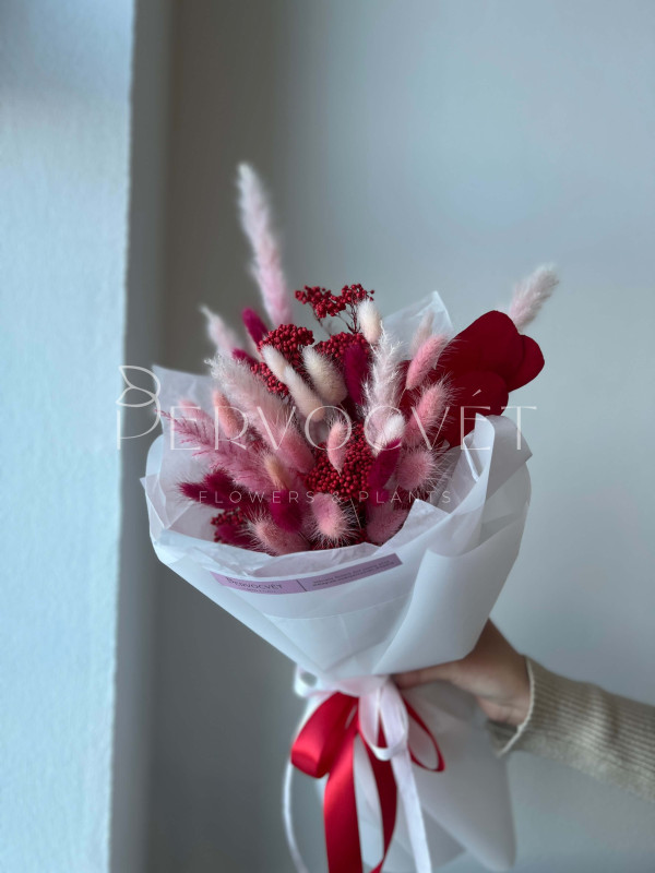 Букет из сухоцветов #36 в красно-розовых оттенках