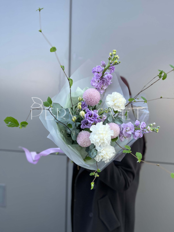 Садовый букет #45 фиолетовая маттиола и эустома