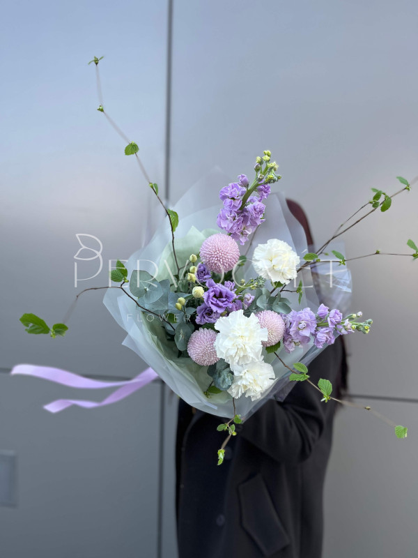 Садовый букет #45 фиолетовая маттиола и эустома