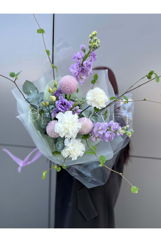 Садовый букет #45 фиолетовая маттиола и эустома