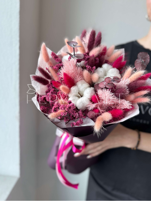 Букет из сухоцветов #67 хлопок и аспарагус