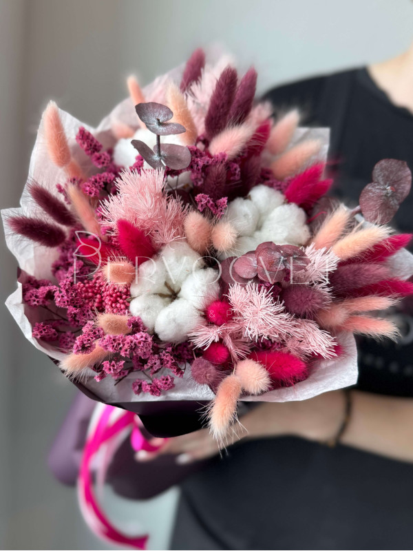 Букет из сухоцветов #67 хлопок и аспарагус